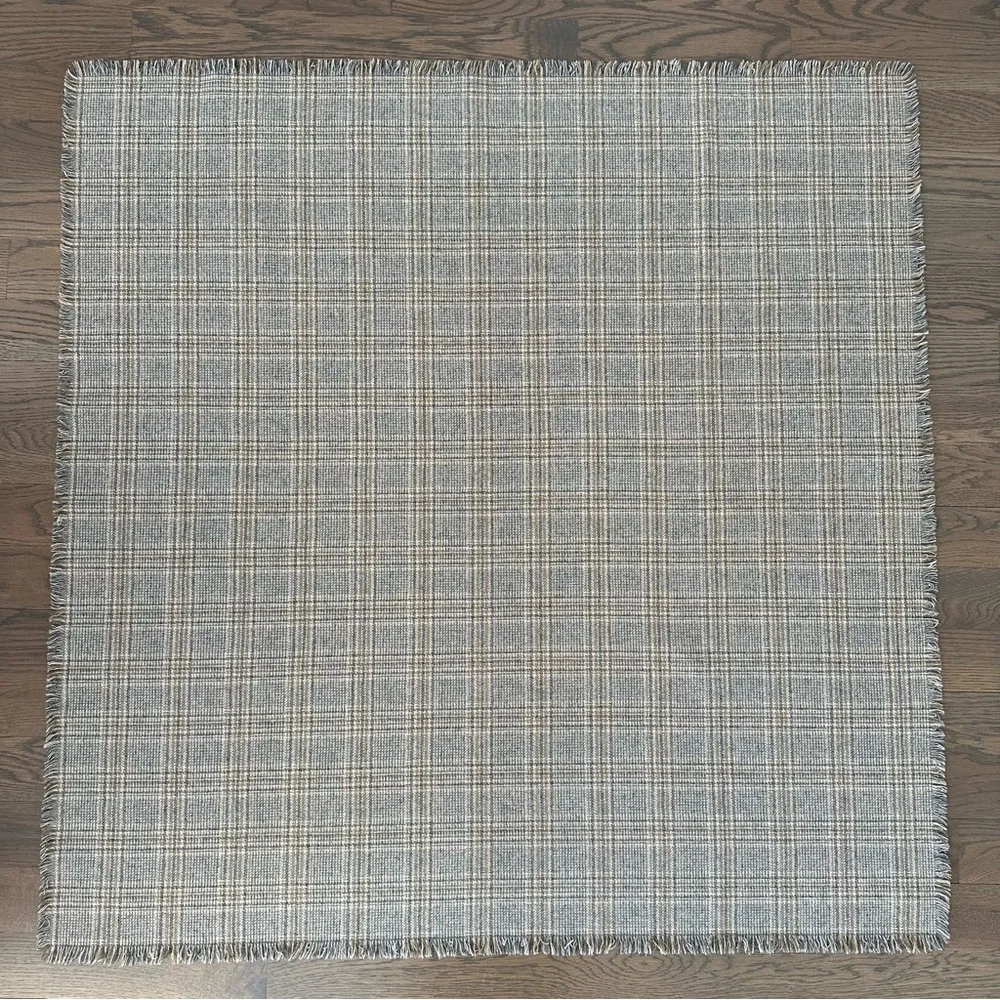 Eskandar Wool Oversized Plaid Fringed Scarf in Cream, Grey, Tan 47